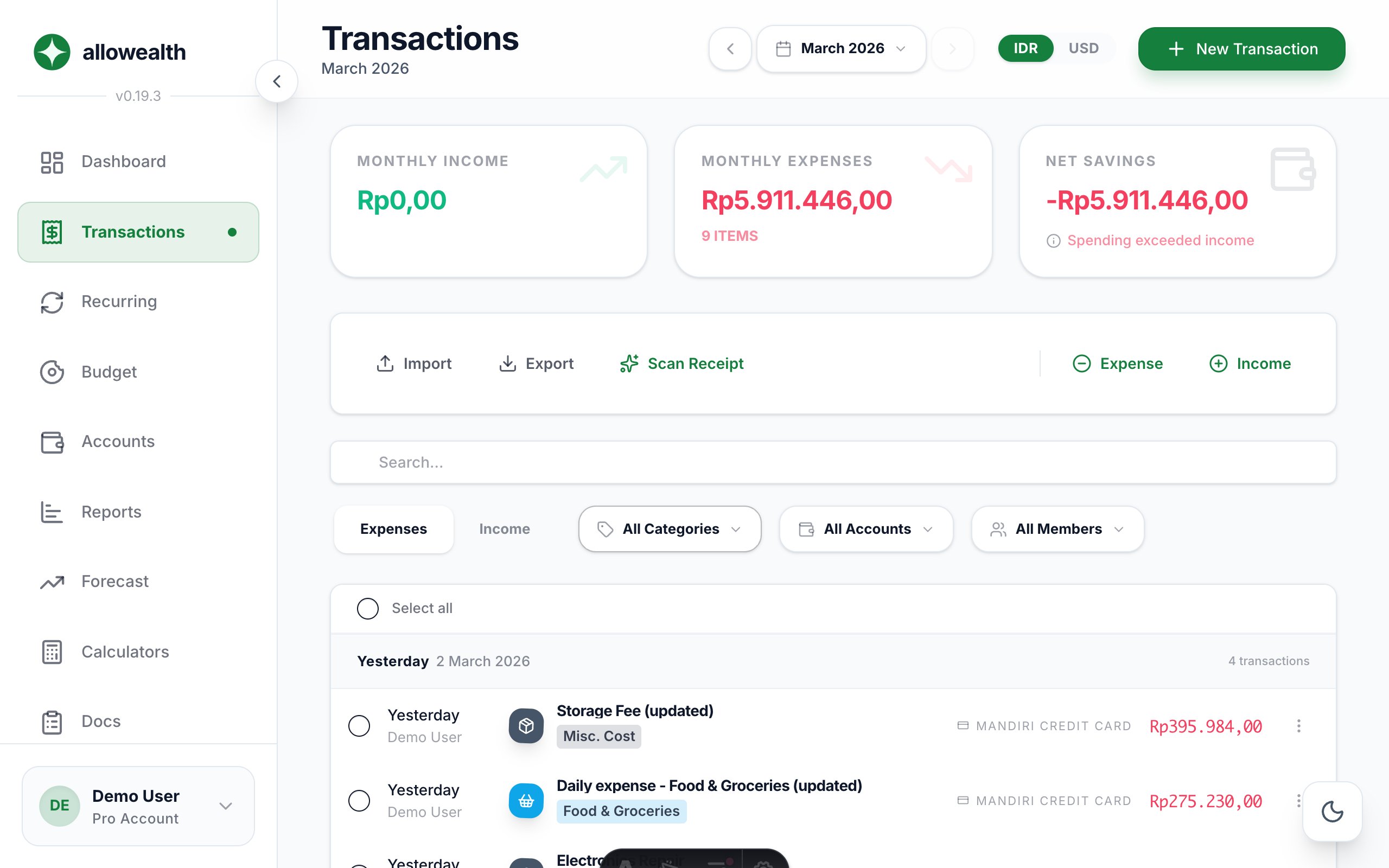allowealth Transactions
